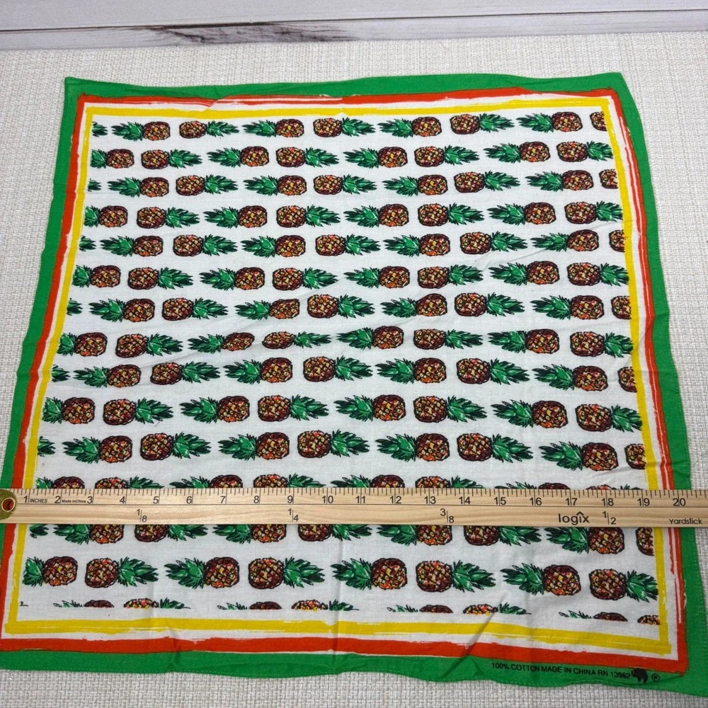 Pineapple Print Bandana Scarf Pocket Square Tropical Fruit Green Yellow‎ 20x20
